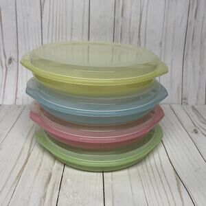 Set Of 4 Plastic Food Storage Lunch Containers Microwave Safe Pastel Colors
